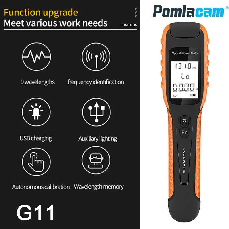

Оптический измеритель мощности G11, 9 длин волн, тестер оптоволокна 5G, 850-1625 нм, инструмент для сети FTTH, перезаряжаемый через USB, портативный