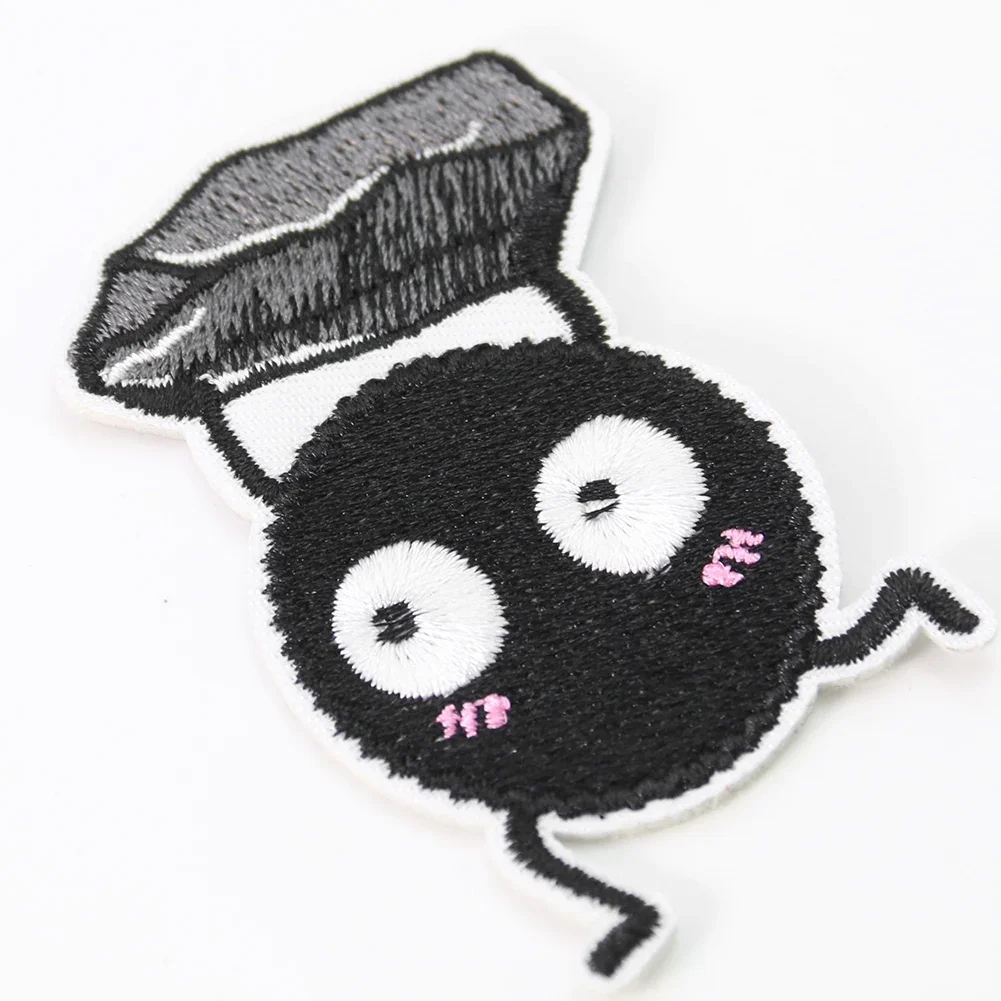 2PC Kawaii Japanese Anime Characters Black Briquettes Coal Dust Sprite Carbon Embroidery Patch DIY Sewing Applique Badge Crafts