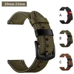 Watch Strap 20mm 22mm For Samsung Huawei Watch GT Leather Smart Band Military Green Men Bracelet Correas Reloj