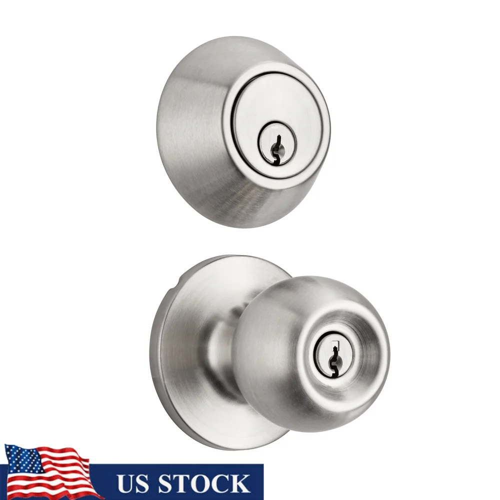 

Keyed Entry Ball Doorknob Lock and Single Cylinder Deadbolt Combo Pack Stainless Steel Finish Easy Installation Home Security