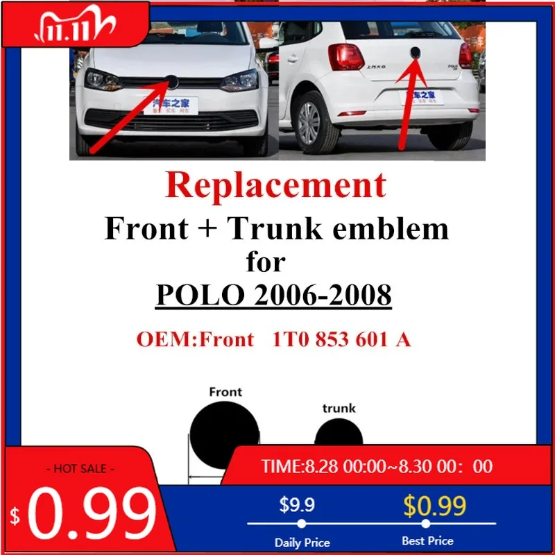 

VW GTI GOLF Для VOLKSWAGEN VW 2026 Новые эмблемы автомобильного мусора 2 шт. Сменный значок переднего гриля автомобиля задняя крышка багажника эмблема логотип автомобиля S