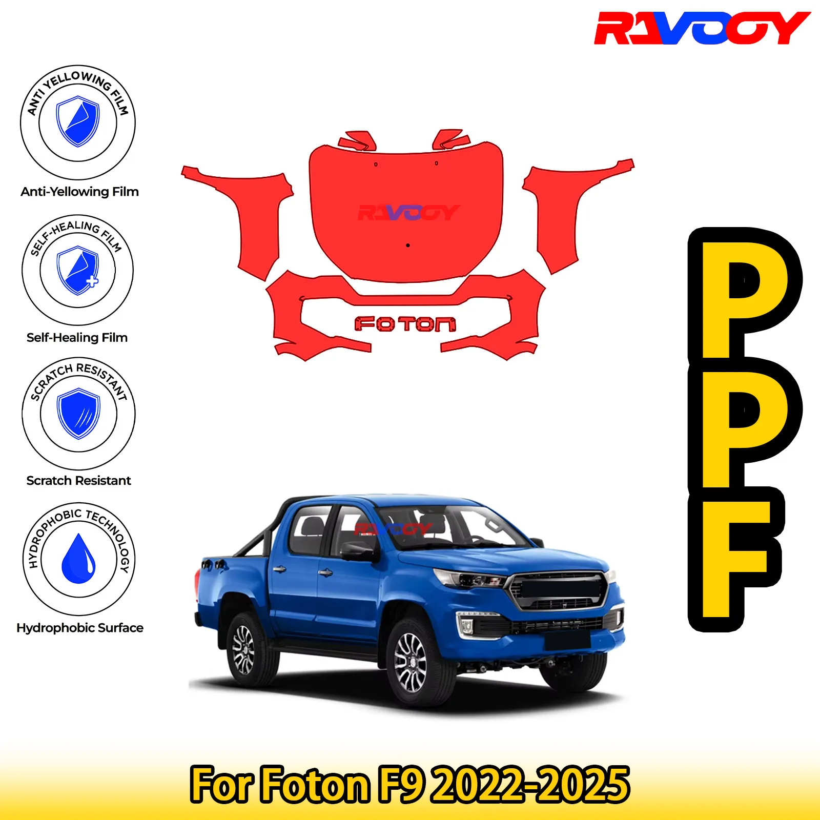 For Foton F9 2022-2025 Glossy Matte Black Precut front PPF Kit Paint Protection Film