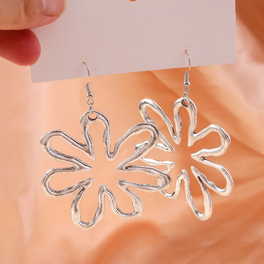 Aihua Übertriebene Metall Blumen Ohrringe Europäischen Amerikanischen Stil Persönlichkeit Mode Große Ohrringe Mädchen Reise Hochzeit Zubehör – Detail 6