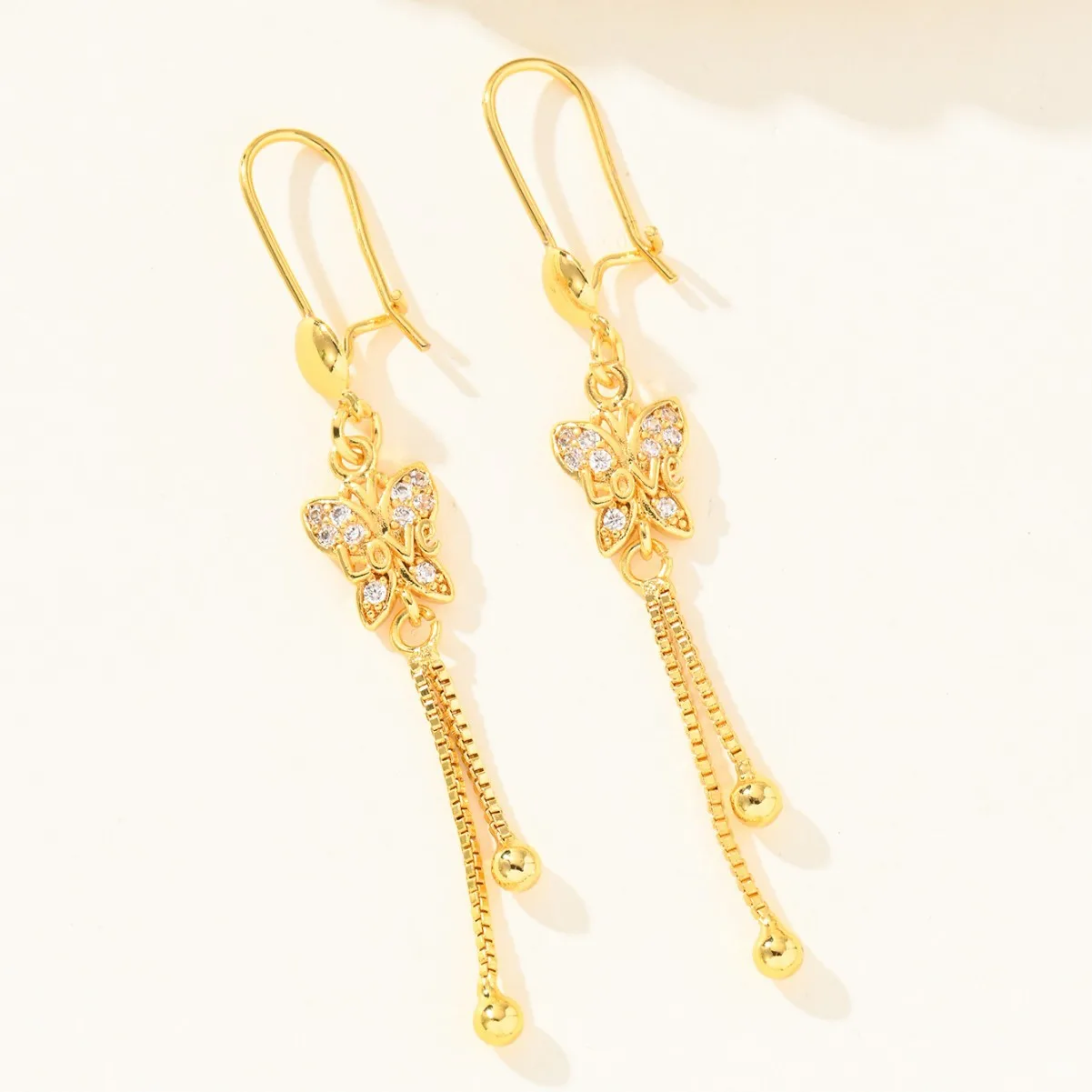 9999 gold butterfly long-flowing tassel earrings - court-style, high-end, fashionable ear studs, best-selling item