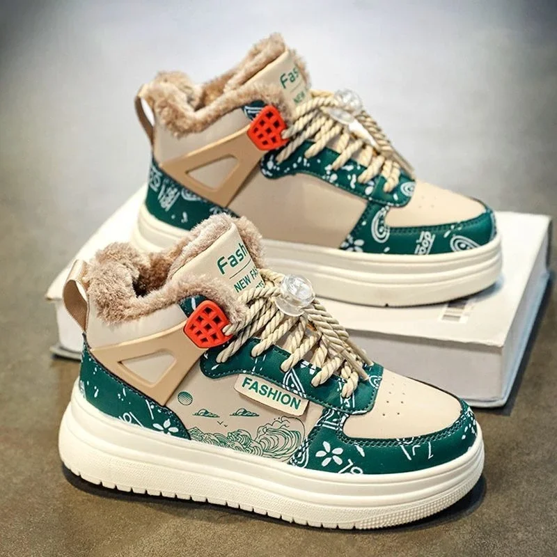 

High Top Couple Sneakers 2025 Winter New Men's Fleece Lined Cotton Thickened Warm Casual Sports Shoes