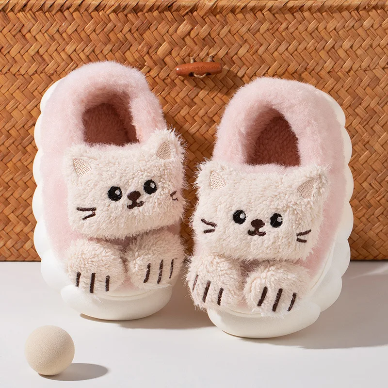 New children's cotton shoes winter warm indoor plush cotton shoes kids cartoon kitty home non-slip package heel casual shoes