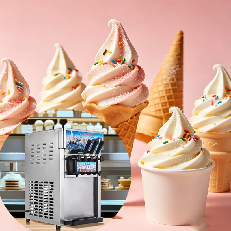 Stainless Steel Ice Cream Machine Commercial Ice Cream Machine for Sale With Three Flavors Summer