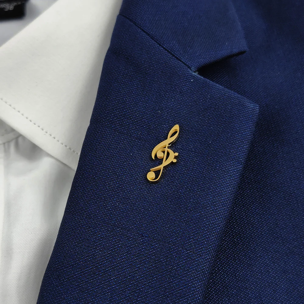 Simple Musical Note Shape Brooch Gold Black Silvery Brooches for Men Concert Jewelry Musician Lapel Pins Gifts