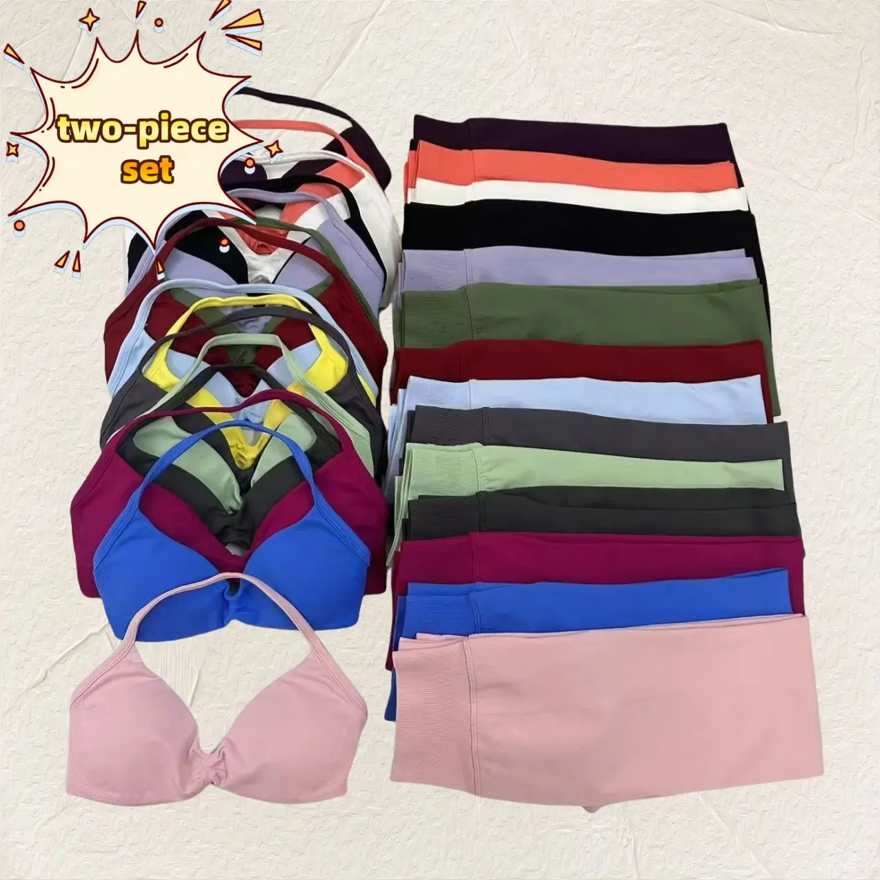 

2025 Yoga 2-piece Set Women's Gym Fashion Yoga Fitness Clothes Summer Hip Lift Trousers Neck Bra Dopamine Color Scheme Pilates