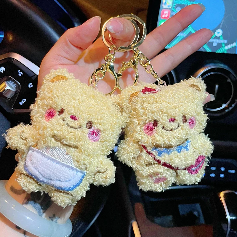 Llavero colgante de oso de dibujos animados, muñeco de peluche lindo, Kawaii juguete, bolsa de peluche suave, decoraciones de dijes para pareja, regalo de amigos, nuevo