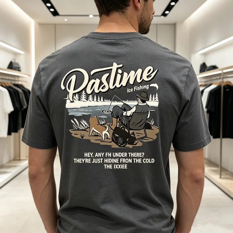 Camiseta con gráfico de Lake Day Go Fishing Lakeside Dog Nature Vibes para hombre, camiseta de algodón de manga corta, camiseta informal Vintage para exteriores de verano