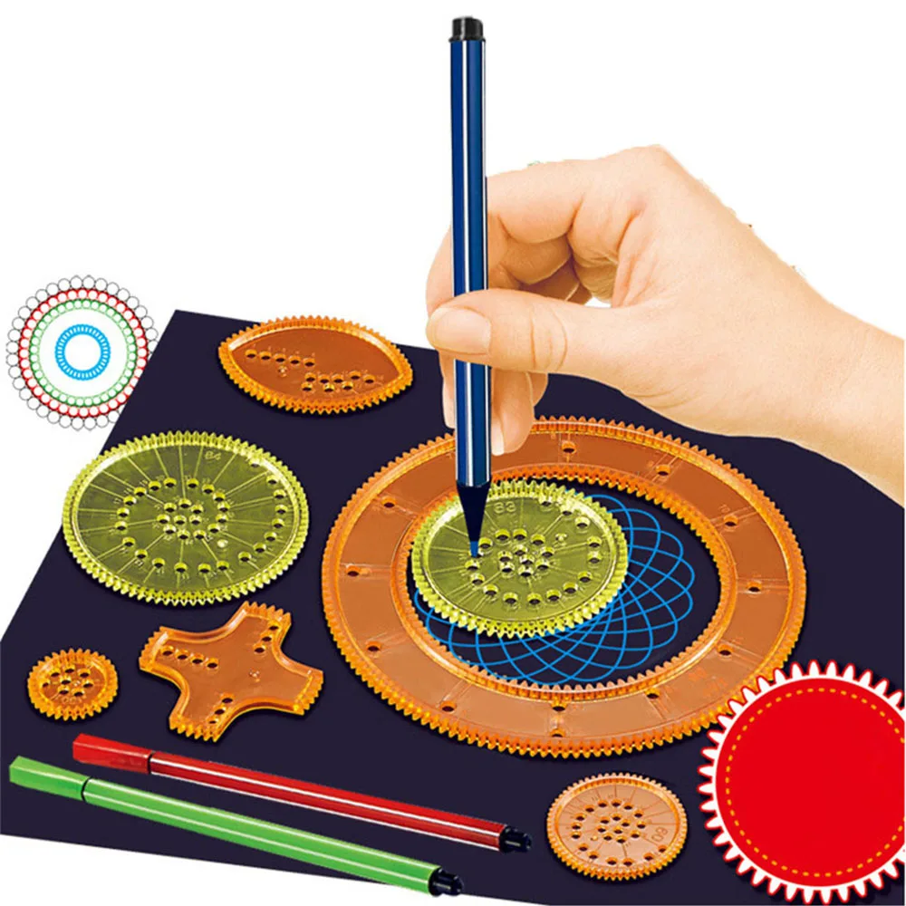 27Pcs Spirograph Drawing Toys Set Interlocking Gears Wheels with Pens Spiral Designs Painting Accessories Geometric Ruler Toy