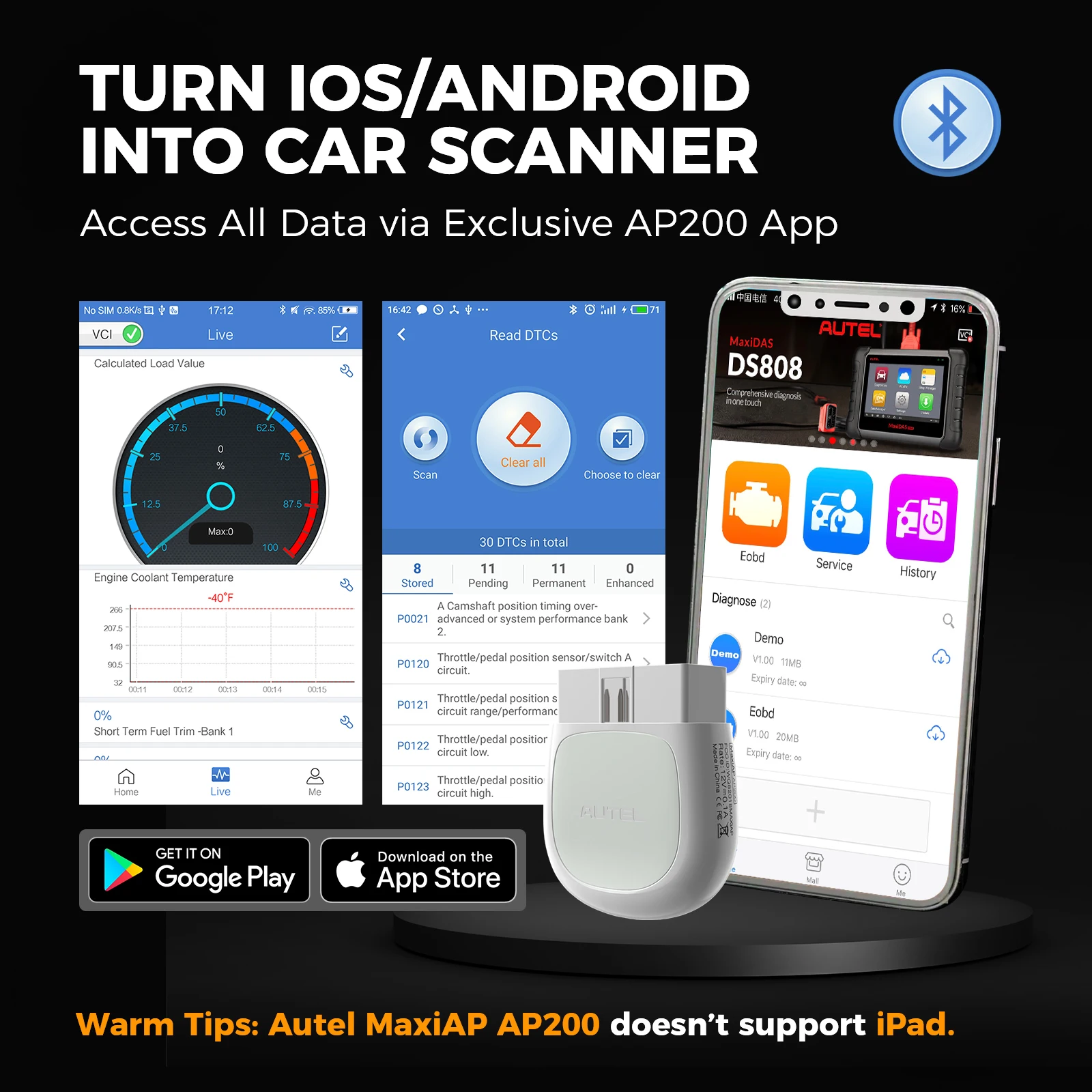 Autel MaxiAP AP200 Scanner Bluetooth OBD2 All System Automotive Diagnostic Tool TPMS Code Reader EPB Tool