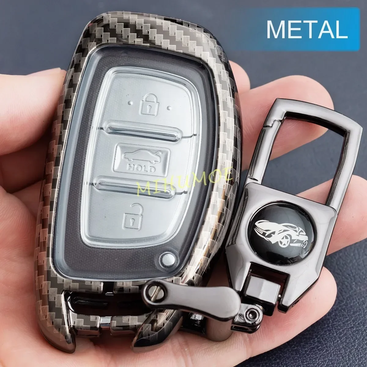 

Metal Car Key Fob Case Cover Ring Chain Carbon Fiber Accessories Compatible With Hyundai Sonata Tucson Elantra GT Ioniq