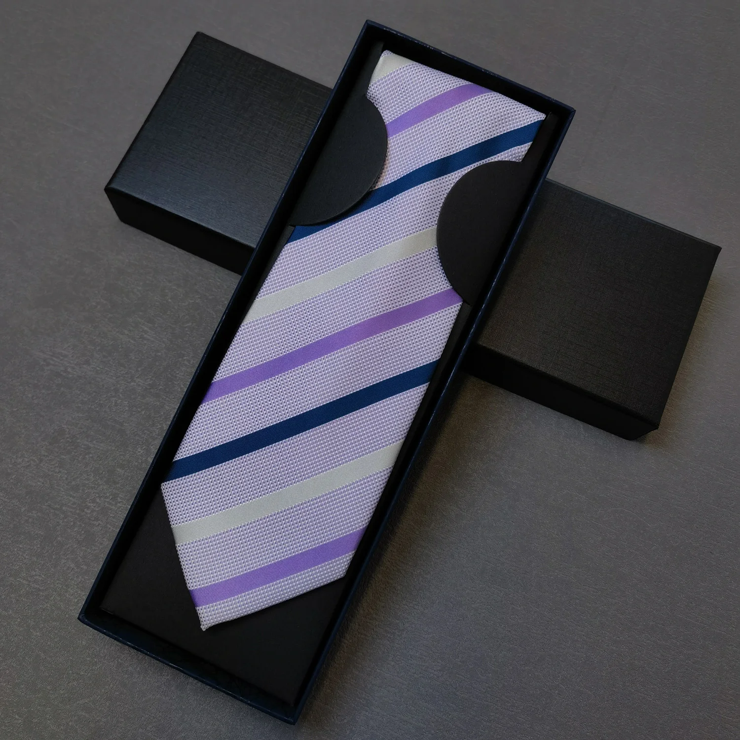 핫세일 클래식 8cm 실크 100% 타이 스트라이프 퍼플 블루 넥타이 (박스 포함) 남성 정장 액세서리 웨딩 직장 선물