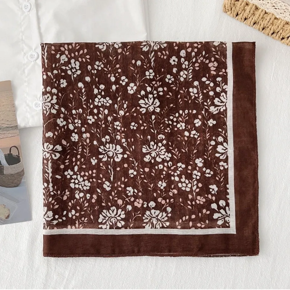 

Flower Cotton Linen Square Scarf Pastoral Style Head Scarf Printed Silk Scarf Scarf Accessories Square Scarf Hair Band Female