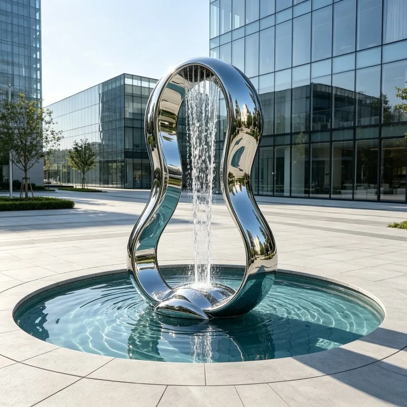 Abstract Gourd Shape Figure 8 Vertical Twisted Ring Waterfall Fountain Sculpture Custom Mirror Polished Stainless Steel Garden