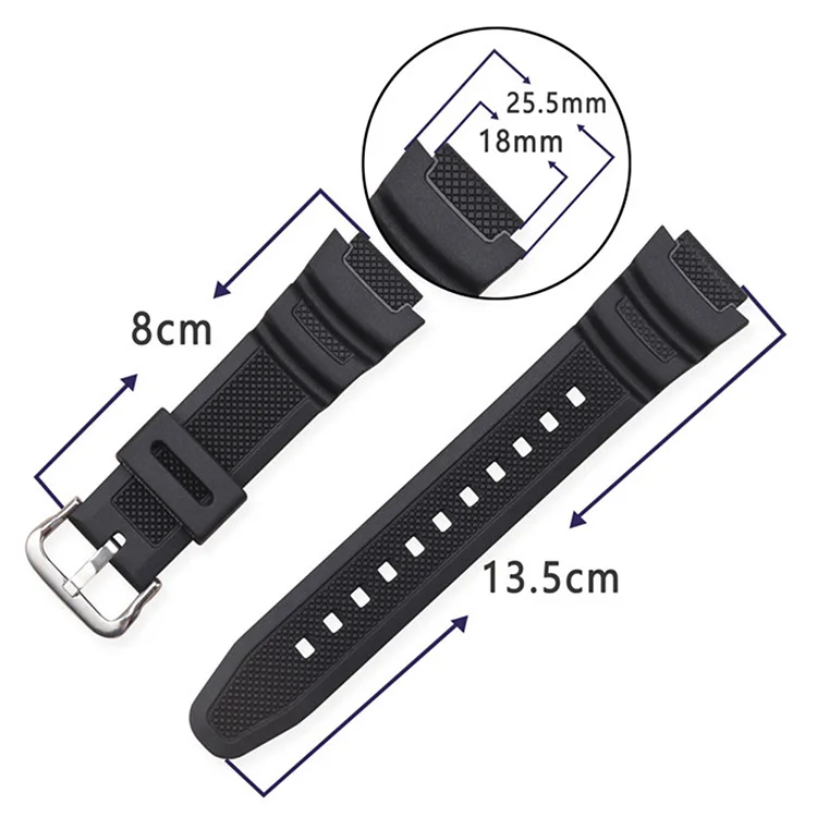 New 18mm Convex Rubber Strap For Casio AE-1000W AQ-S810W Solid Color Silicone Watch Band Anti-fall Breathable Bracelet