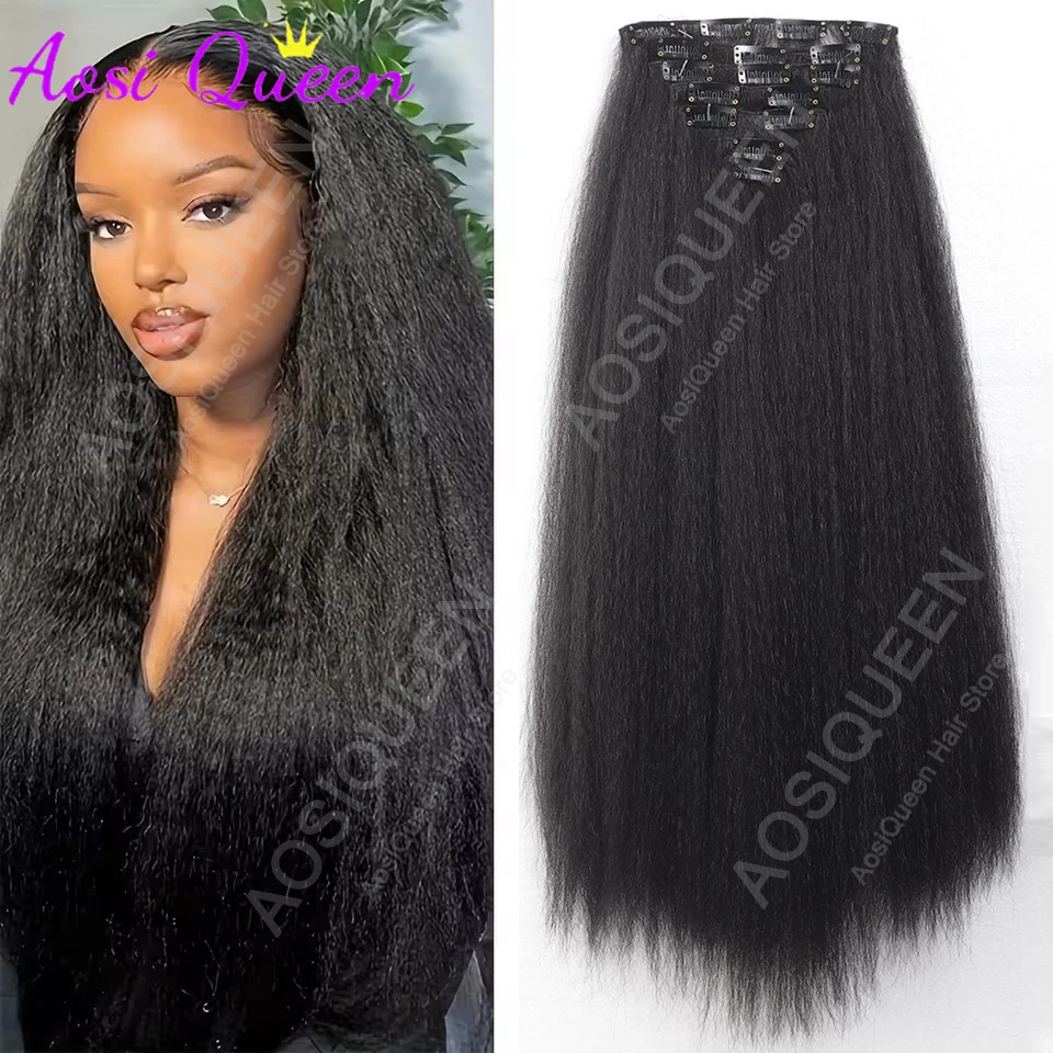 

Синтетические накладные волосы AOSIQUEEN Yaki, 14/18/24 дюйма, прямые, 7 шт./набор, 16 накладных прядей для чернокожих женщин