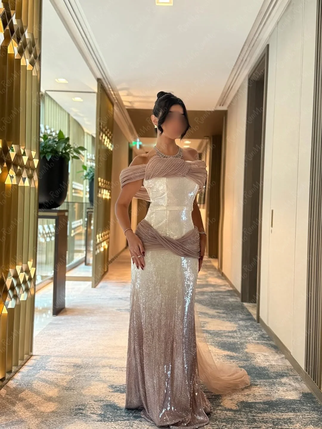 Ranmo Night Elegant Evening Dresses Backless Prom Gowns Floor-Length Shiny Sequins Party Dresses Vestidos de noche Customized