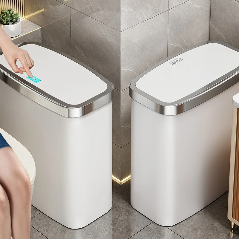 

Narrow Gap Trash Can for Bathroom Kitchen High Aesthetic Waste Bin with Paper Holder