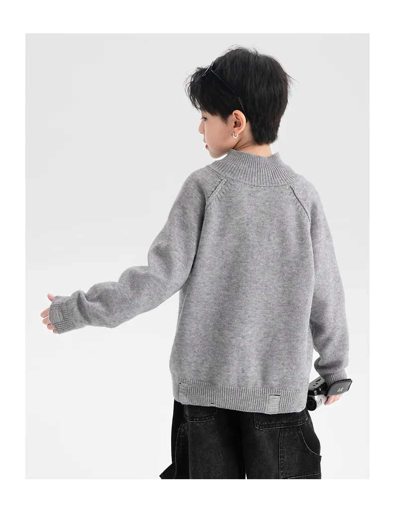 ملابس شتوية للأولاد سترة عصرية ورائعة بنصف رقبة عالية 2025 ملابس أطفال جديدة سترة محبوكة عصرية سميكة #3