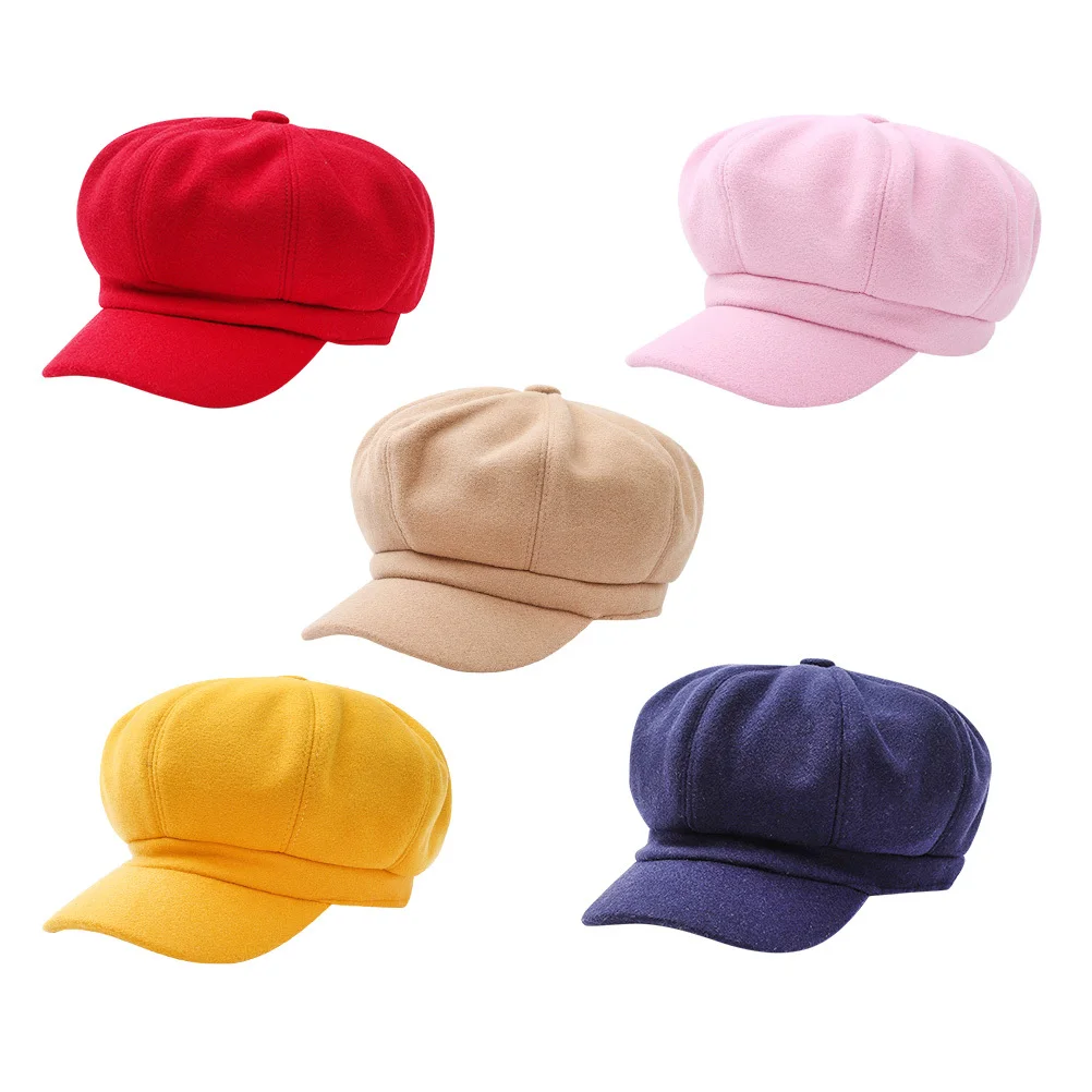 

1Pcs Fashion Octagonal Beret Woolen Peaked Cap for Women Lightweight Warm Stylish Headwear Yellow Beret Peaked Cap