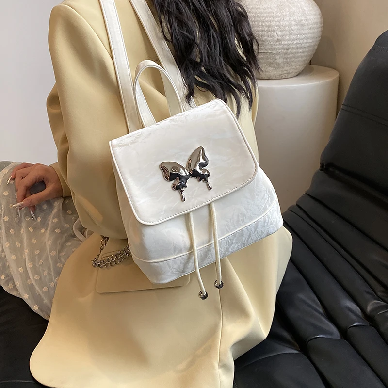 Design Women's Mini 2024 Y2K Korean Fashion Solid Color Backpack Lady School Bag Cute Pu Leather Travel Simple Cute Back Packs