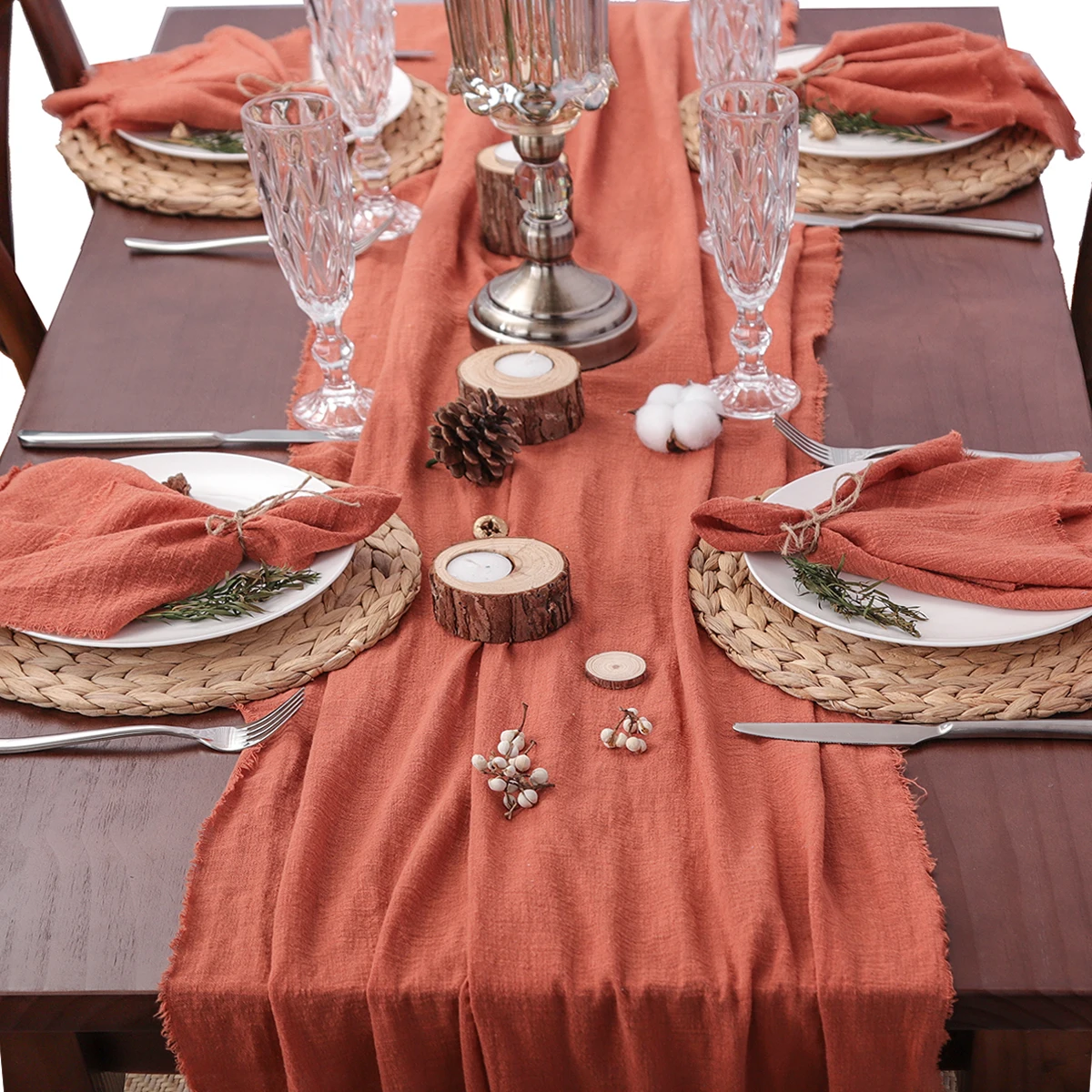 Rustic Rust cheesecloth Table Runners Napkins Cotton Dining Retro Burr Texture Vintage Home Christmas WeddingTable decoration