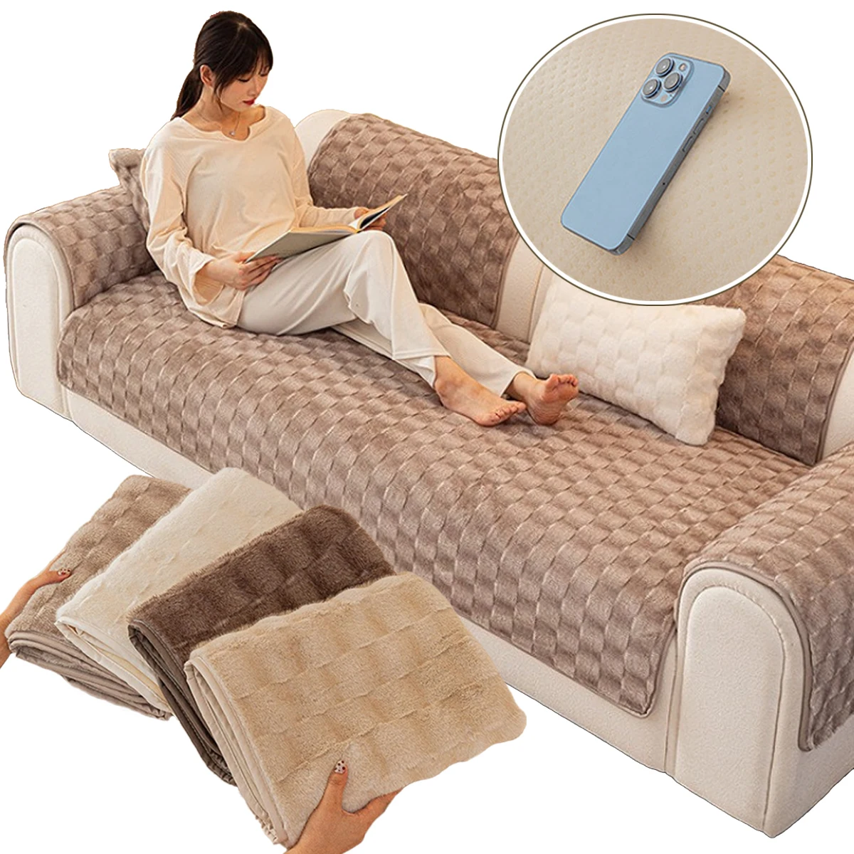 

1PC Thicken Plush Sofa Cushion Four Seasons General Non-Slip Thickened Living Room Sofa Backrest Cover Modern Plush Seat Cushion