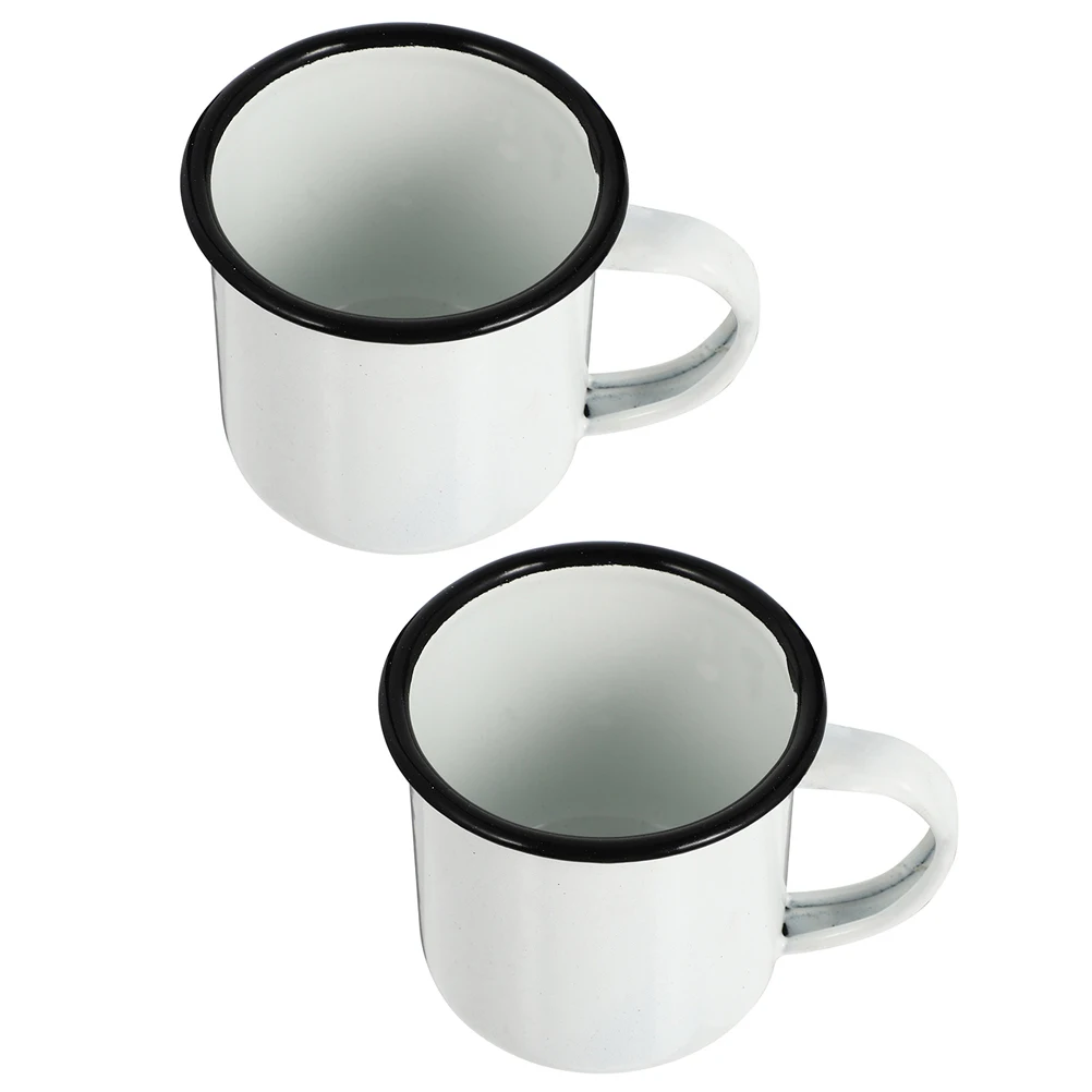 2Pcs Enamel Coffee Mug Classic Handheld Drinkware for Tea Water Juice Smoothie Office Desk Stable Non Slip Base Design