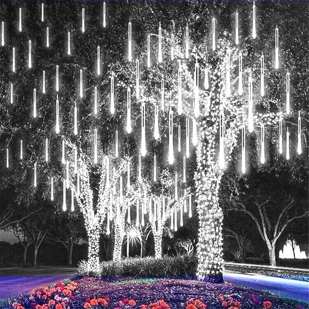 Imagem -05 - Led Meteor Shower Rain Lights Holiday String Lights Garden Light Tubos Halloween Natal Decoração de Casamento 50cm 30cm