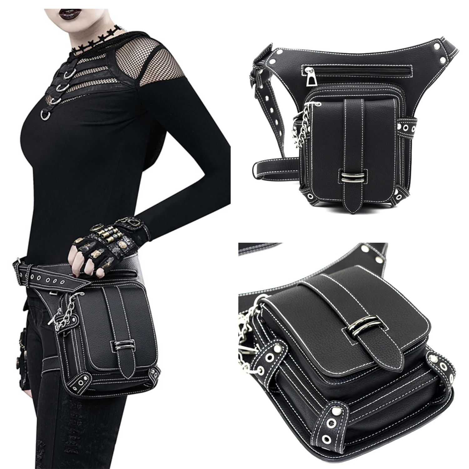 Unique Waist Bag Cool and Functional Hip Pack Gothic Belt Bag Punk Phone Pouches for Outdoor Activities