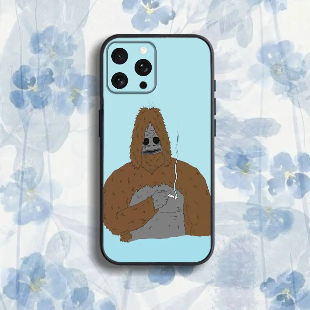 Sassy The S-Sasquatch telefoonhoesje voor iPhone 17,16,15,14,13,12,Pro,Max,Plus,E,SE4,Air,Mini zwarte softbox