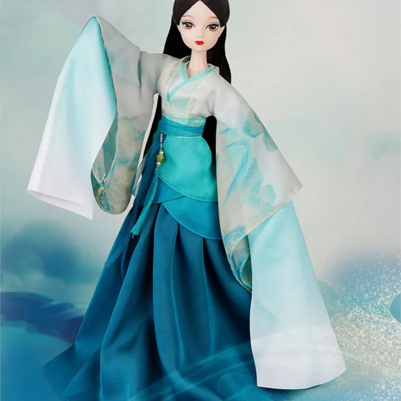 28CM Dark Green Chinese Style Ethnic Ancient Hanfu Costume Doll Changing Clothes Doll Princess Home Decoration Ornament ZE415