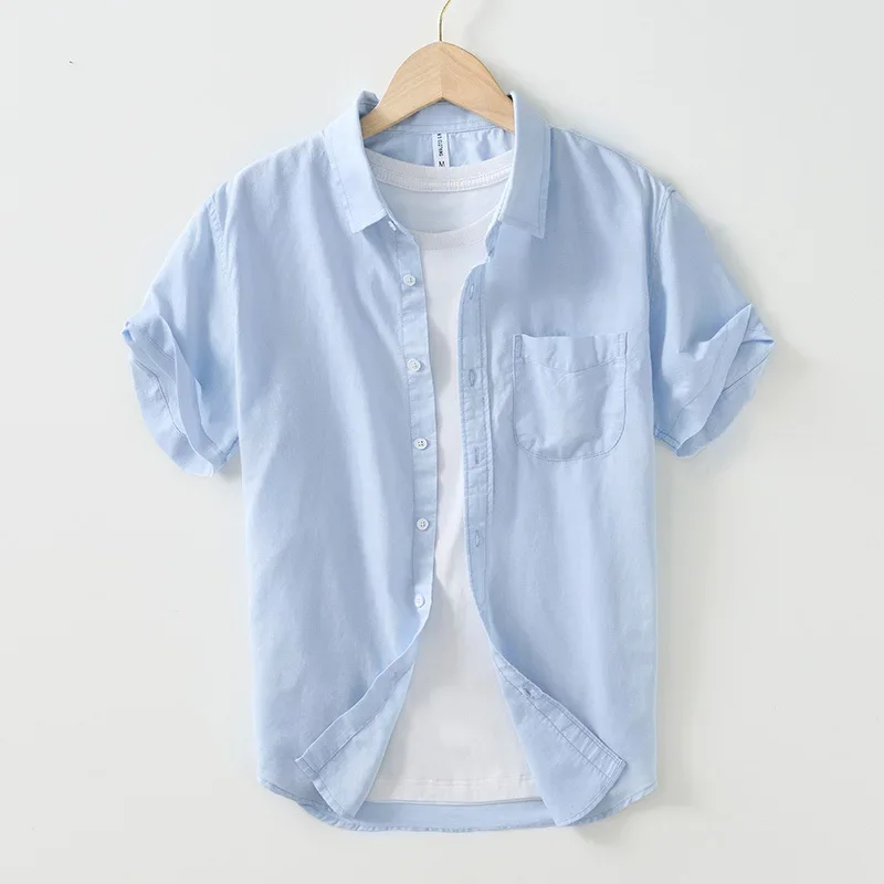 

2023 Summer and Autumn New Casual Cotton Linen Shirt for Men Clothing Breathable Solid Color Fresh Streetwear Shirts Z152