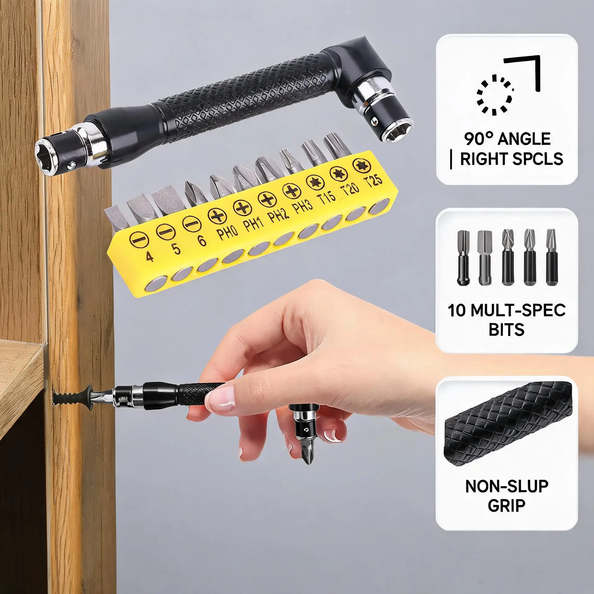 L-Shape Screwdriver Bit Two Way 1/4 Inch Hex Socket Torque Wrench Universal Double Head Hand Tool Ratchet Wrench Tools Driver