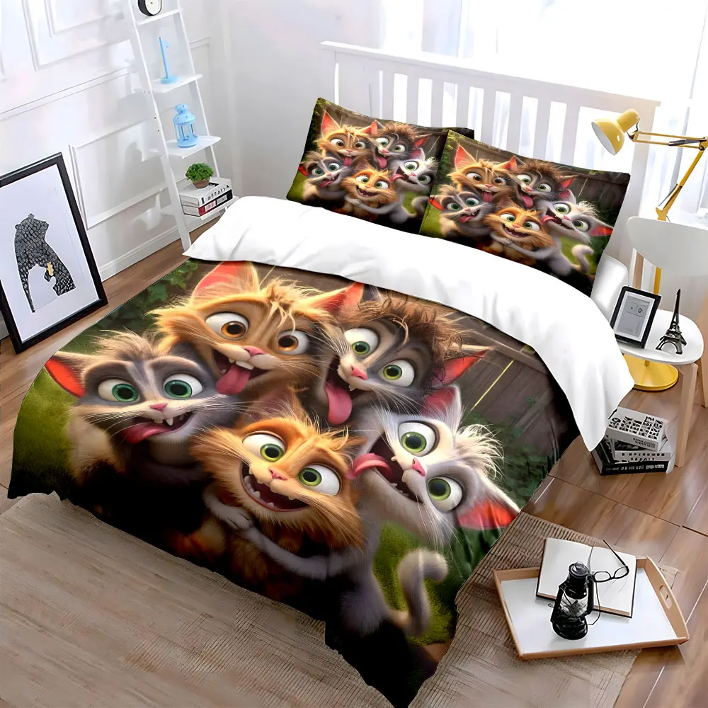 Playful cartoon cats group Printed Duvet Cover Set1 Duvet Cover+2 PillowcaseMulti Size Bedroom Bedding Decor Luxury gifts