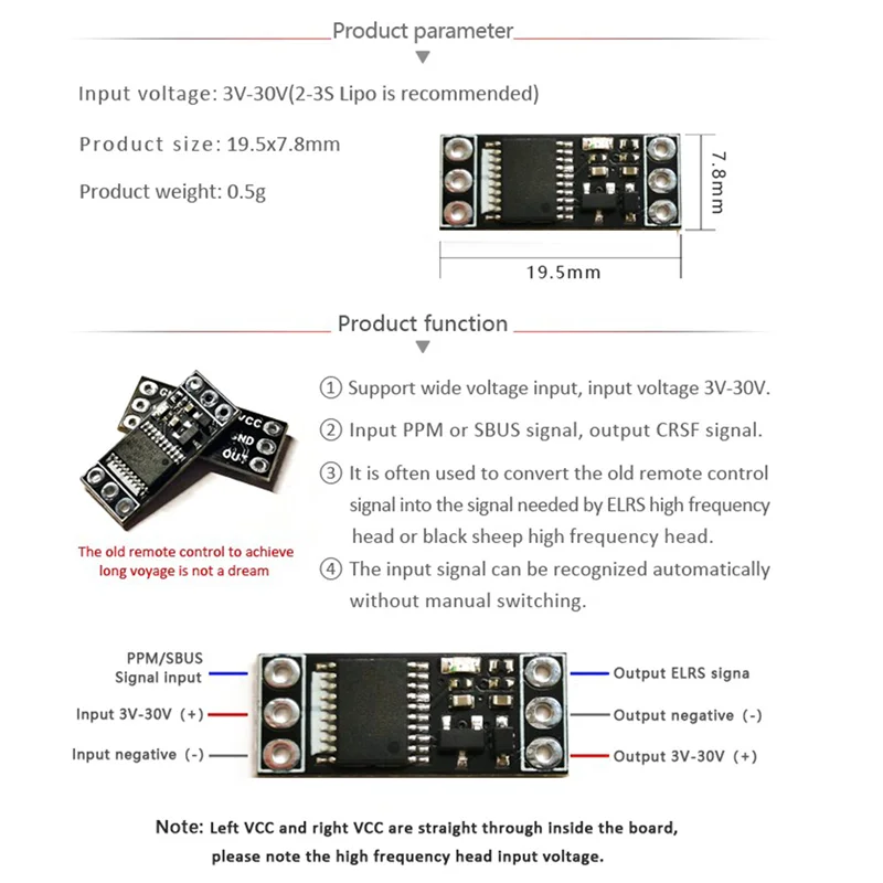 Modulo CR1 Scheda adattatore PPM/SBUS a ELRS CRSF per trasmettitore AT9S FLYSKY WLFY MC