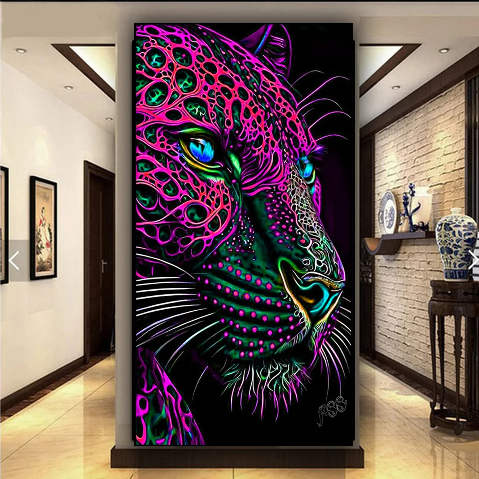 purple red leopard Mosaic Diamond Painting new 2024 Gothic Animal Home Decor Full Diamond Embroidery Diy Cross Stitch Kits Craft