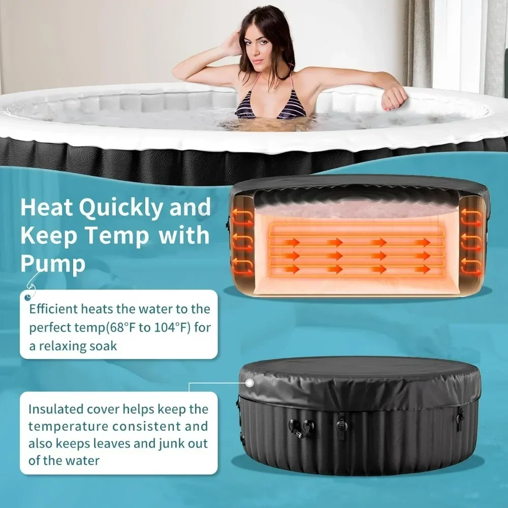 2-4 Person Portable Hot Tub, Leak-Proof PVC Outdoor Spa with 120 Air Jets, Blow Up Hot Tub with Heater Pump and Insulated Cover