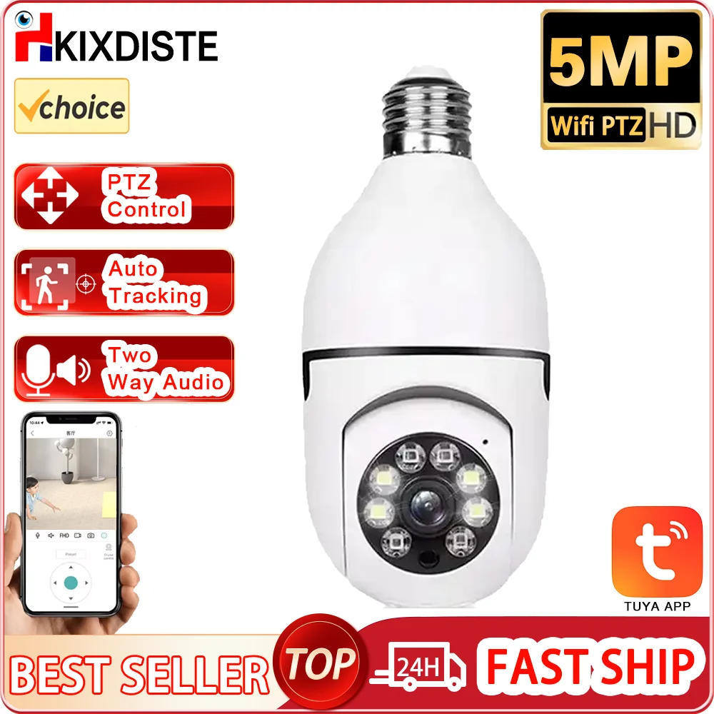 

5MP TUYA Color Night Vision Wireless Wifi Camera Smart Security Camera 360 Rotate Wifi IP PTZ Light Bulb Camera For Outdoor Home