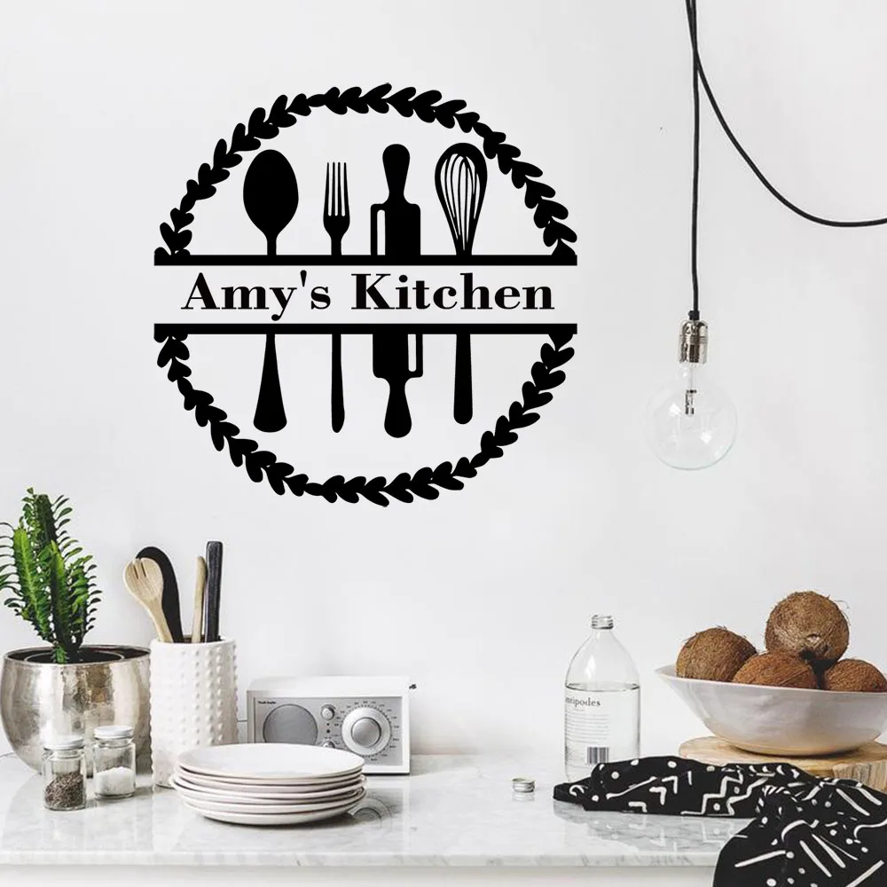 1PC Creative Kitchenware Customizable Text Name Home Decoration Accessories For Living Room Decor Wall Art Decal