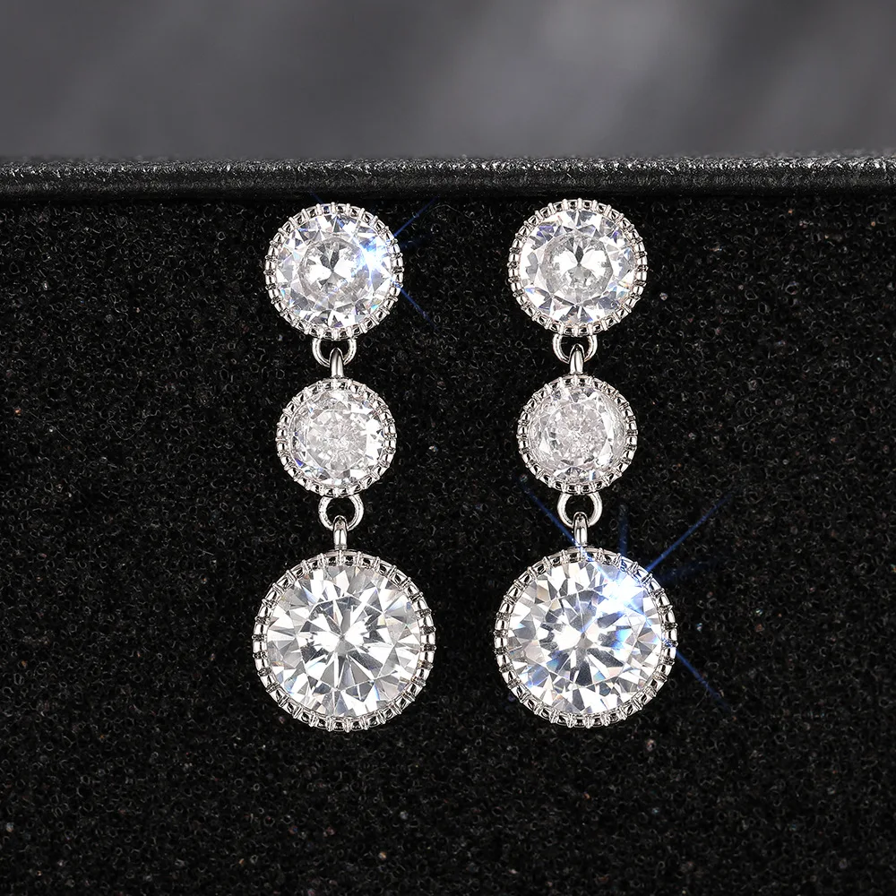 New 925 Silver Needle Jewelry Luxury Round 5A Zirconia Drop Earring Female Popular Brand of High-end Vintage Stud Earrings