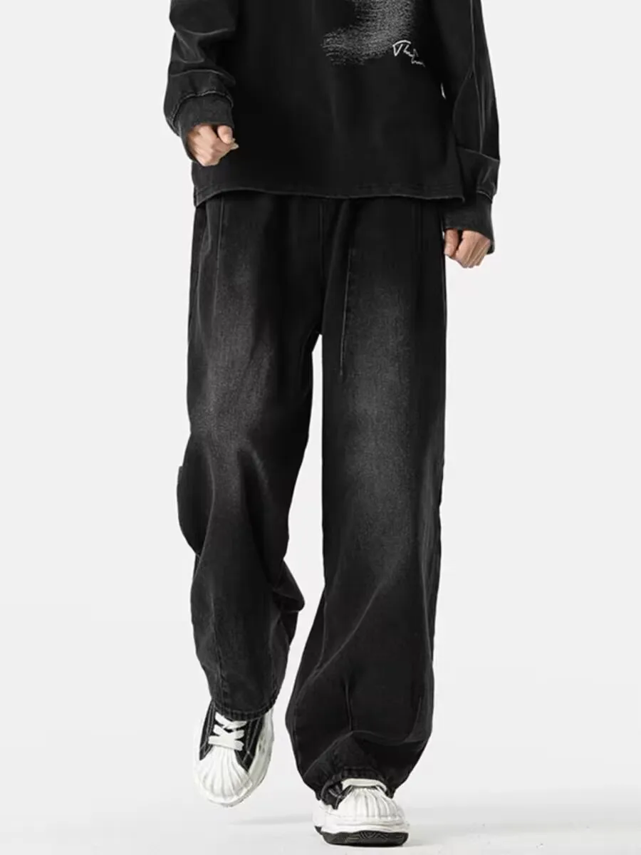 بنطال جينز أمريكي ريترو بلا للرجال فضفاض مستقيم الساق واسع الساق السراويل الطويلة شارع العليا كول الراقية المشاعر