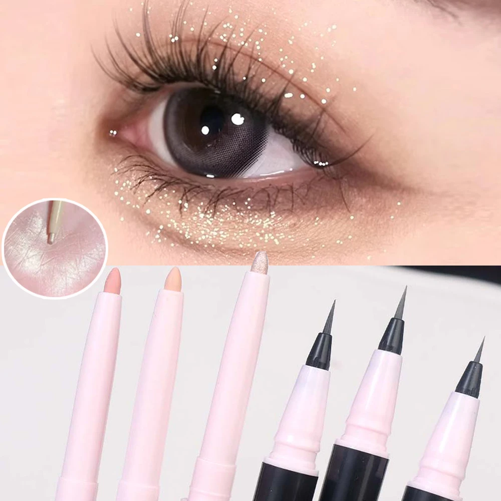 2in1 Liggende Zijderups Eyeliner Pen Glanzende Glitter Matte Markeerstift Eyeliner Oogschaduw Potlood Langdurige Waterdichte Ogen Make-Up