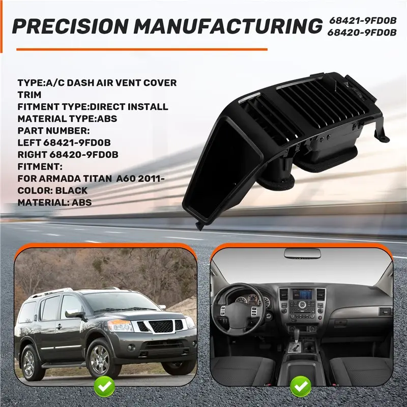 A/C Heat Vent Assembly Designed For Nissan Armada Titan A60 2011- Left 68421-9FD0B-boom