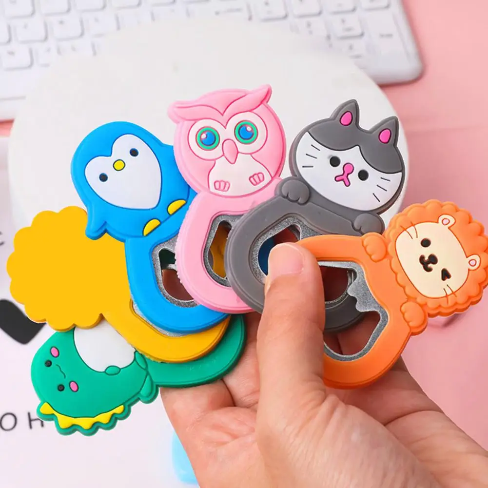 2Pcs Bottle Opener Cartoon Animal Shape Creative One-key Open Plastic Cute Cat Can Opener with Fridge Magnet Decor Bar Supplies