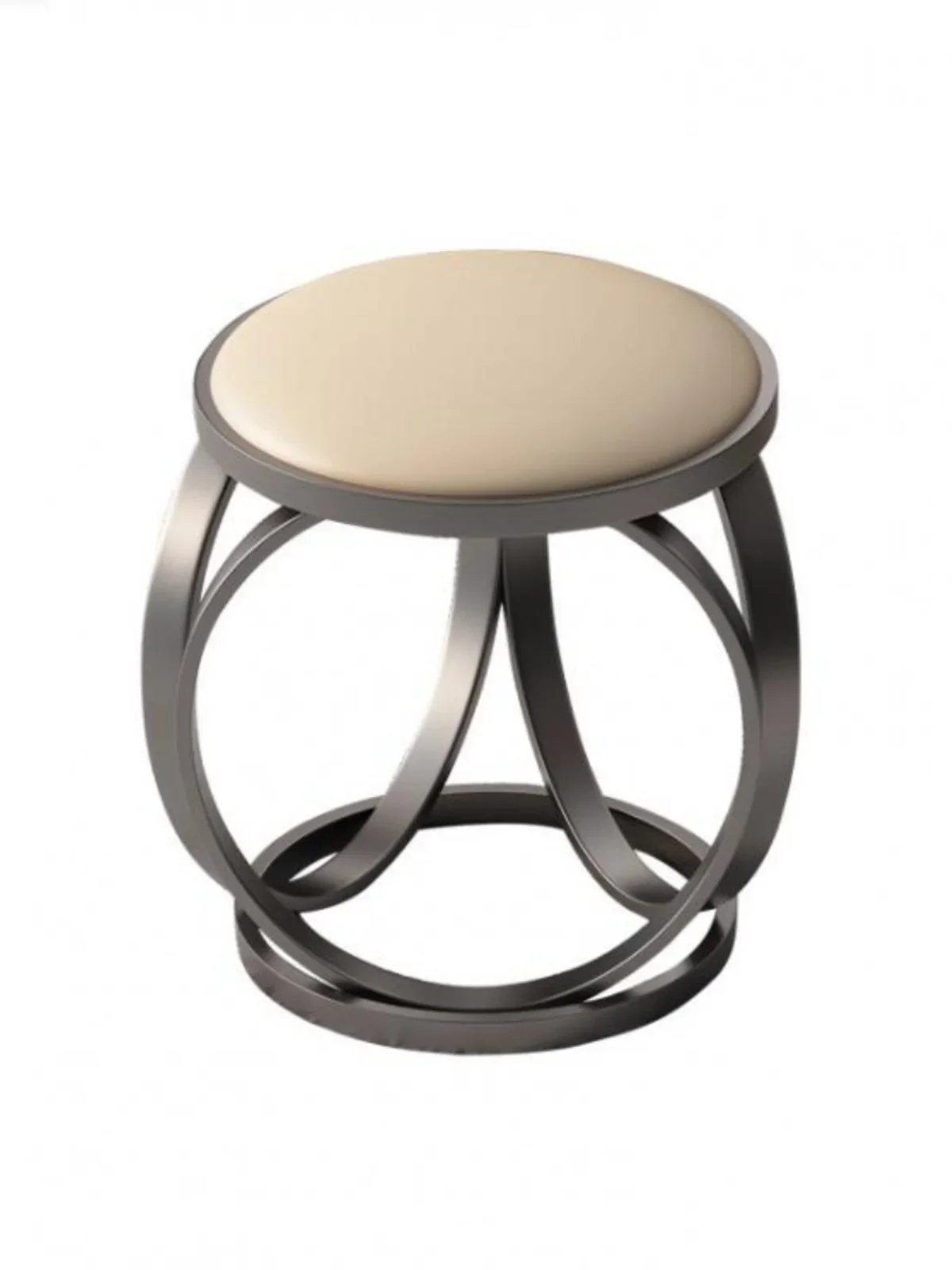 مقعد طاولة شاي فاخر خفيف فاخر من الفولاذ المقاوم للصدأ مقعد منخفض خزانة ملابس متطابقة مع الجلد المصمم المستدير #4