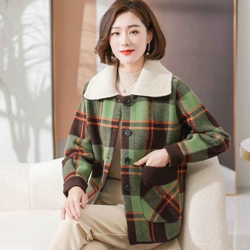 

Women's Lapel Wool Knitted Cardigan Mother's Coat Thickened Sweater Middle-aged and Elderly Winter Fashion Autumn New 2023